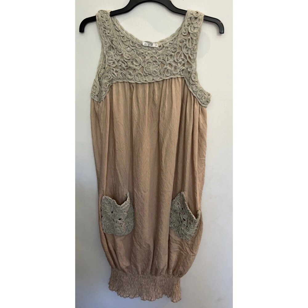 Style Boho Embroidered Dress Balloon Beige Md Boho Cottage Core Feminine
